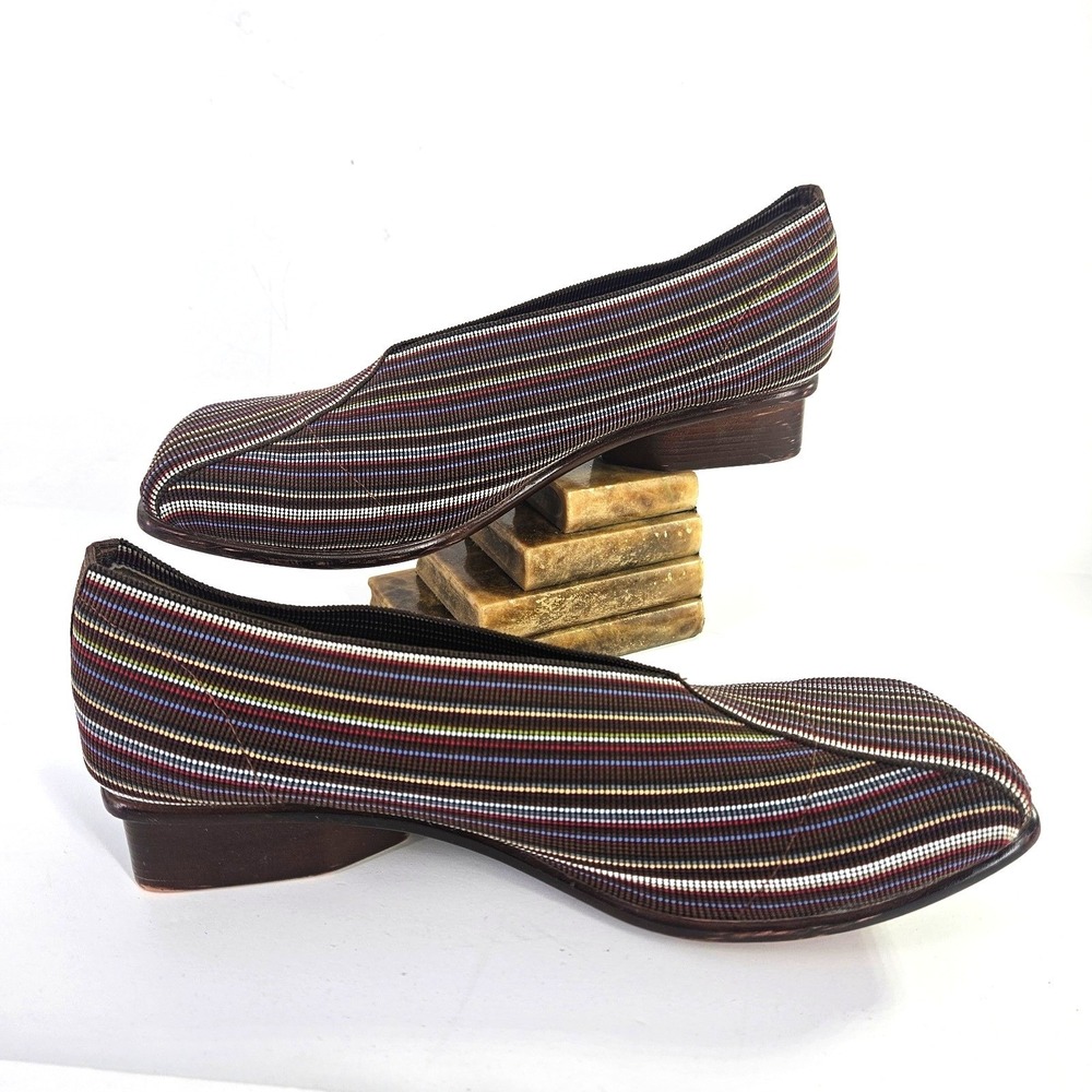 San Miguel Womens Fabric Multicolor Slip‎ On Block Heel Square Toe Shoes 9/9.5
